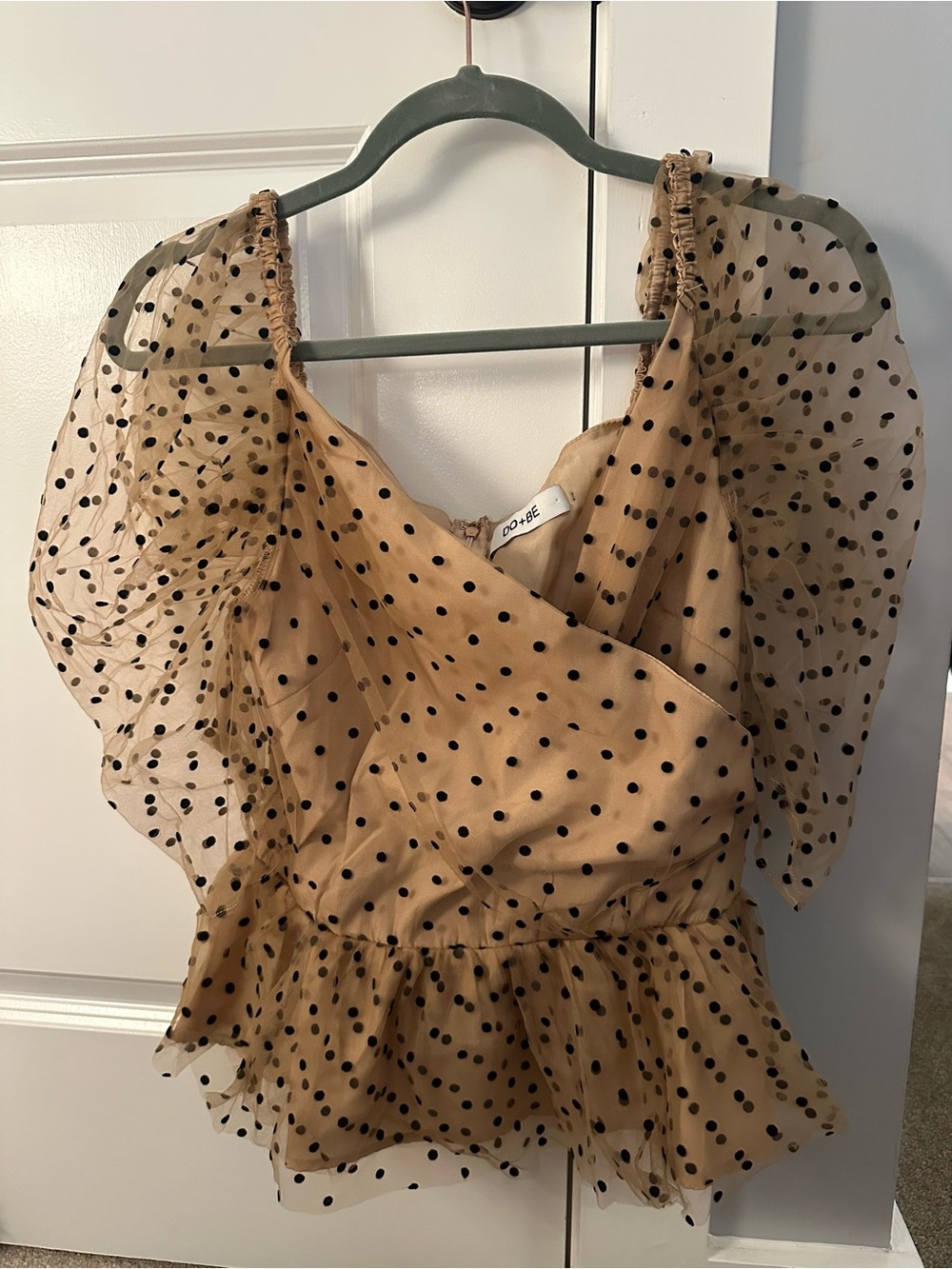 DO+BE Tan Polka Dot Sheer Sleeve Top